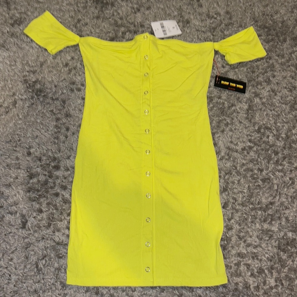 Off the shoulder neon green dress
